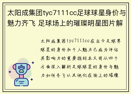 太阳成集团tyc7111cc足球球星身价与魅力齐飞 足球场上的璀璨明星图片解析