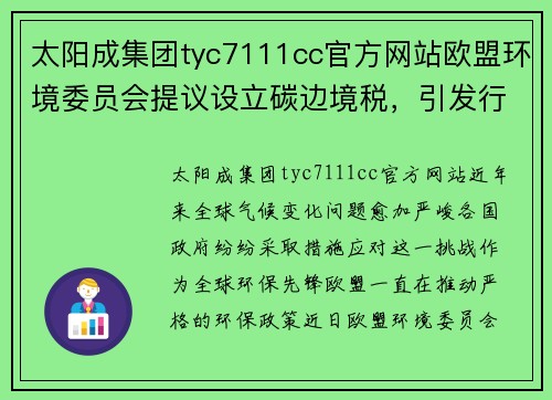太阳成集团tyc7111cc官方网站欧盟环境委员会提议设立碳边境税，引发行业反响 - 副本