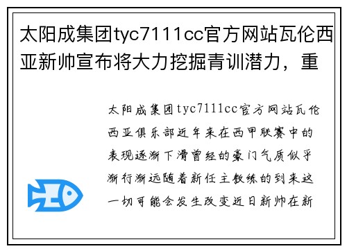 太阳成集团tyc7111cc官方网站瓦伦西亚新帅宣布将大力挖掘青训潜力，重建球队 - 副本