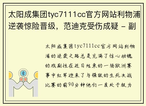 太阳成集团tyc7111cc官方网站利物浦逆袭惊险晋级，范迪克受伤成疑 - 副本