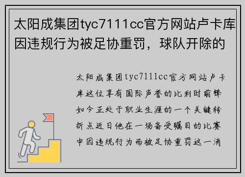 太阳成集团tyc7111cc官方网站卢卡库因违规行为被足协重罚，球队开除的可能性不容忽视